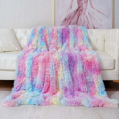 Super Soft Long Pile Fluffy Fleece Rainbow Shaggy Blanket Warm Faux Fur  Blanket Cozy Fluffy Blanket 200x160cm