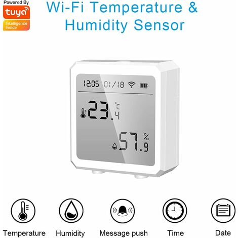 Smart WiFi Thermometer Hygrometer + Bluetooth Temperature and Humidity  Sensor with Indoor/Outdoor Backlight, Tuya APP