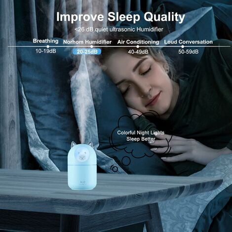 Humidificateur à brume fraîche, humidificateurs de 300 ml avec veilleuse,  humidificateurs silencieux de 20 dB pour chambre à coucher, humidi