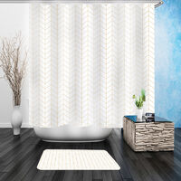 Herringbone Fabric Shower Curtain Farmhouse Waterproof Shower Curtain with  Hooks