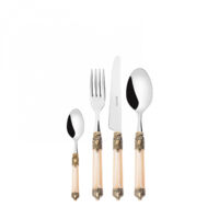 Set posate 24 pezzi in scatola Compact Rinascimento ghiera dorata Avorio Marmorizzato Bugatti