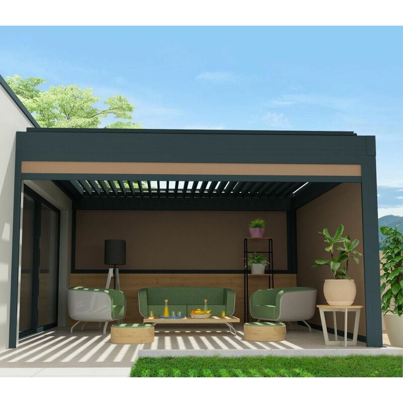 Toldo vertical compatible con pérgola TRAMONTANA 3,50x2,50 M (Motorizado  con mando a distancia - Antracita - Topo)