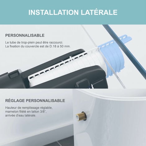 GEBERIT - Chasse d'eau complète à étrier double poussoir - Rinçage double touche - Réglage des volumes de chasse - Hauteur adaptable - Robinet flotteur silencieux, classe acoustique 1