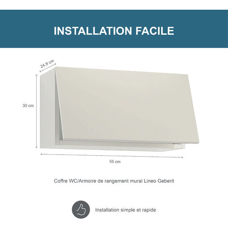 GEBERIT - Coffre WC/Armoire de rangement mural Lineo - Porte relevable, sans poignée - Système à fermeture ralentie - Finition laquée blanche