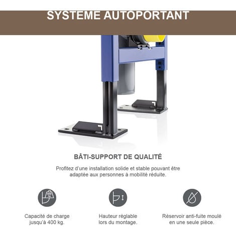 GEBERIT - Pack bâti-support - Autoportant - Duofix pour WC suspendu Design Rimfree 112 cm - Réservoir encastré (3/6 l) - Plaque de déclenchement blanche