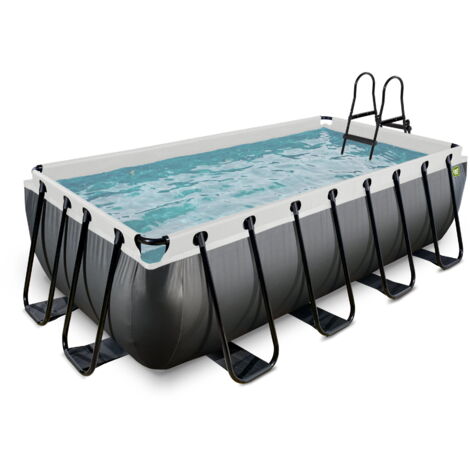 EXIT Black Leather Pool 13ft x 6.6ft x 39in with Sand Filter Pump – Black