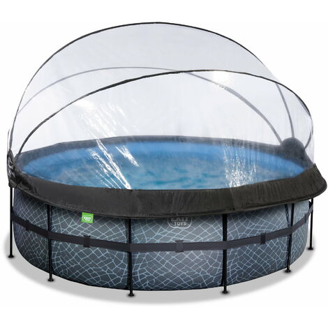 EXIT Stone pool 14ft x 48in with sand filter pump and dome - grey (1/5)