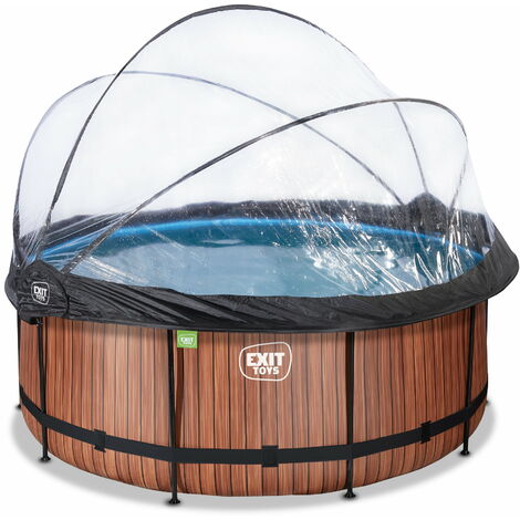 EXIT Wood pool 12ft x 48in with sand filter pump and dome - brown (1/5)