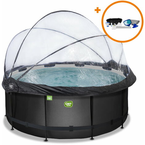 EXIT Black Leather pool 12ft x 48in with sand filter pump and dome and accessory set - black (1/5)
