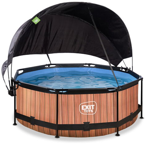 EXIT Wood Pool 8ft x 30in with Filter Pump and Canopy – Brown