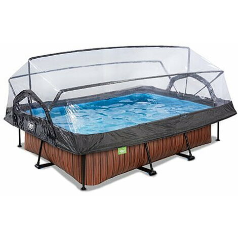 EXIT Wood pool 7ft x 5ft x 25.6in with filter pump and dome - brown