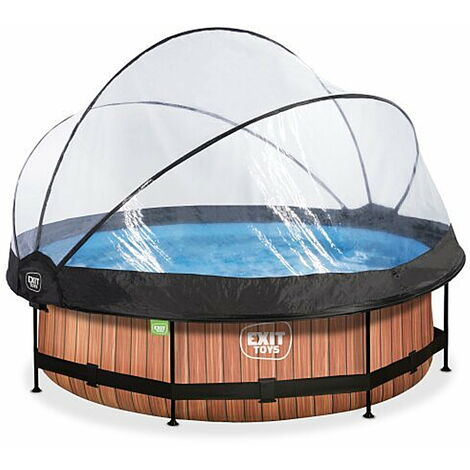 EXIT Wood Pool 10ft x 30in with Filter Pump and Dome – Brown