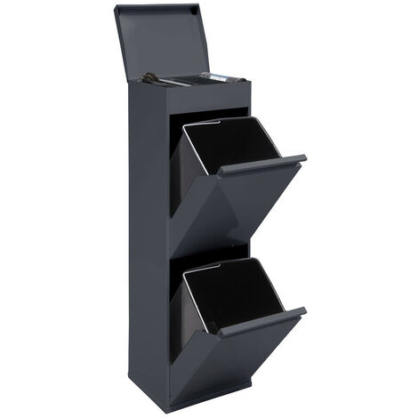 Arregui – Poubelle de tri sélectif 2 compartiments 34L – Acier inoxydable – Plateau supérieur multifonction – Système d’ouverture basculant – CR224B