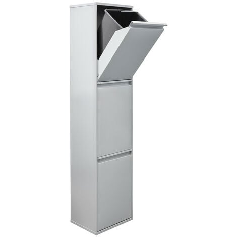 ARREGUI Basic Poubelle de recyclage en acier, poubelle de tri sélectif, 3 seaux, 3 x 17L (51L), Gris CR302-B