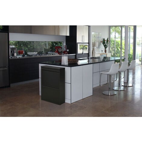 ARREGUI Top Poubelle de recyclage en acier, poubelle de tri sélectif, 4 seaux, avec plateau supérieur multifonction, 4 x 17L (68L), Noir CR626-B