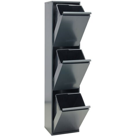 ARREGUI Basic Poubelle de recyclage en acier, poubelle de tri sélectif, 3 seaux, 3 x 17L (51L), Anthracite CR304-B