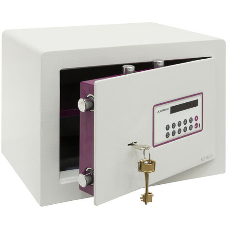 Arregui – Coffre-fort à code et clé – Double sécurité avec 6 pênes anti-scie – Dimensions 27x38,5x30 cm – Capacité 25L – Acier laqué blanc