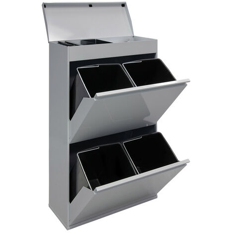 Arregui – Poubelle de tri sélectif 4 compartiments 68L – Acier avec plateau supérieur – Système d’ouverture basculant – CR622B