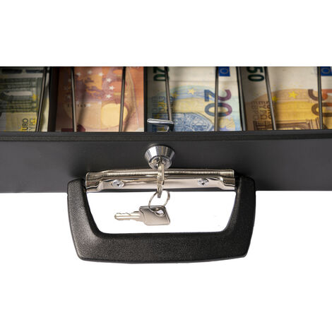 Caisse à Monnaie Arregui Cashier Clip C9244H-EUR - Coffre-fort Portatif 30 Cm Avec Poignée, Plateau Pièces Et Compartiments Billets