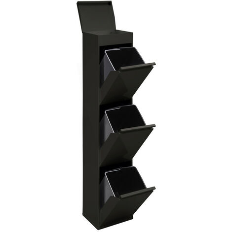 Arregui – Poubelle de tri sélectif 3 compartiments 51L en acier – Plateau supérieur multifonction – Dimensions 140,5 x 30,5 x 24,5 cm – CR326B