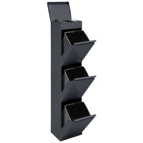 Arregui – Poubelle de tri sélectif 3 compartiments 51L en acier – Système d'ouverture basculant – Plateau supérieur multifonction – CR324B