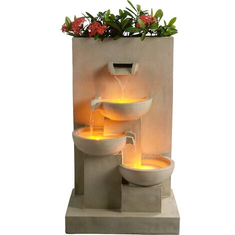 Fontaine d'eau extérieure avec jardinière de 29,13 pouces avec lumières LED, naturelle, Teamson Home