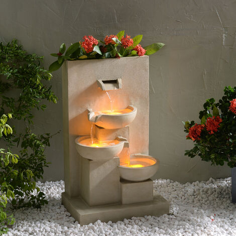 Fontaine d'eau extérieure avec jardinière de 29,13 pouces avec lumières LED, naturelle, Teamson Home
