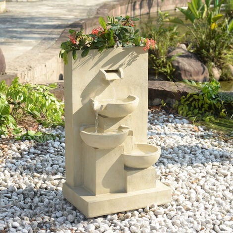 Fontaine d'eau extérieure avec jardinière de 29,13 pouces avec lumières LED, naturelle, Teamson Home