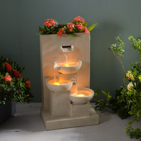Fontaine d'eau extérieure avec jardinière de 29,13 pouces avec lumières LED, naturelle, Teamson Home