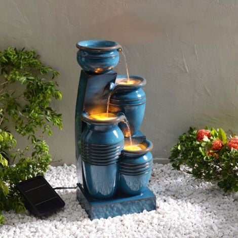 Fontaine d'eau extérieure à 4 étages de 28,74 pouces avec lumières LED, bleu, Teamson Home