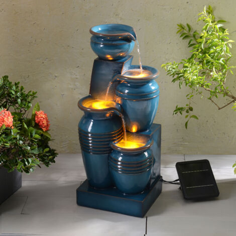 Fontaine d'eau extérieure à 4 étages de 28,74 pouces avec lumières LED, bleu, Teamson Home