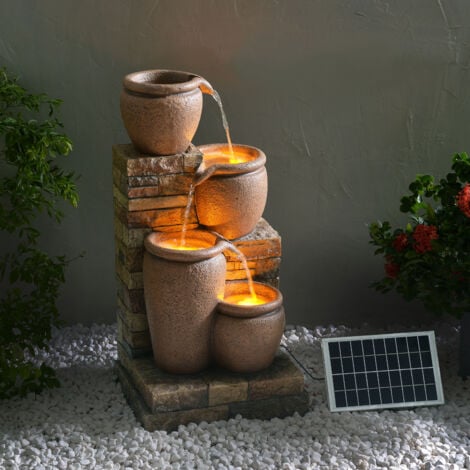 Fontaine d'eau extérieure à 4 étages de 30,71 pouces avec lumières LED, terracotta, Teamson Home