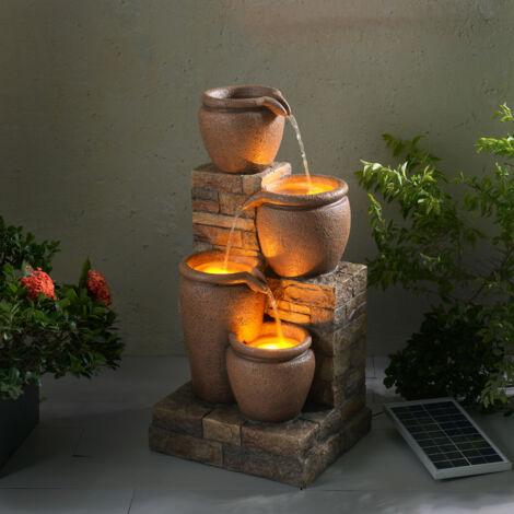 Fontaine d'eau extérieure à 4 étages de 30,71 pouces avec lumières LED, terracotta, Teamson Home