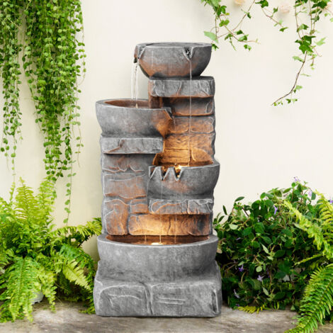 TeamsonHome 33.25 "Bols en cascade et pierres empilées a mené une fontaine d'eau extérieure