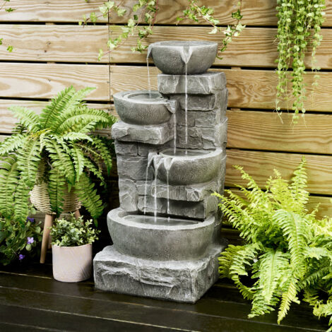 TeamsonHome 33.25 "Bols en cascade et pierres empilées a mené une fontaine d'eau extérieure