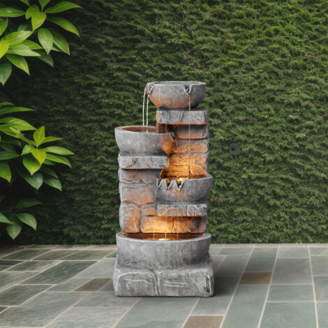 TeamsonHome 33.25 "Bols en cascade et pierres empilées a mené une fontaine d'eau extérieure