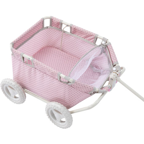 Chariot Poussette Poupée Rose à Pois Olivia’s Little World OL-00007 - Poussette Pliable Avec Pochette, Roues Silencieuses, Poignée Réglable, Dès 3 Ans