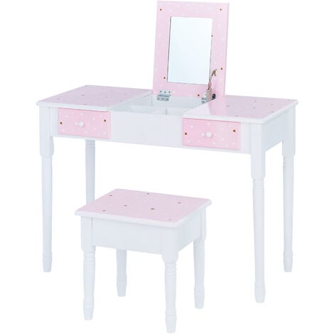 Coiffeuse enfant tabouret miroir lumineux éclairage led bois fantasy fields  Couleur rose Teamson Kids