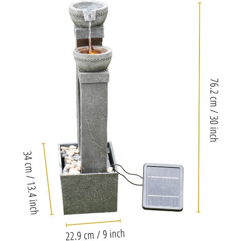 Fontaine de jardin cascade énergie solaire effet ardoise batterie et LED gris Peaktop PT-SF0002