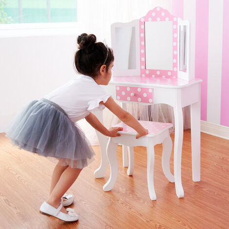 Coiffeuse enfant bois table maquillage miroir tabouret lumière LED Fantasy Fields Teamson TD-11670FL