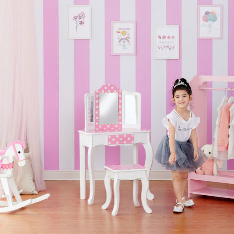 Coiffeuse enfant bois table maquillage miroir tabouret lumière LED Fantasy Fields Teamson TD-11670FL