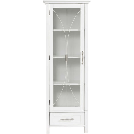 Teamson Home – Colonne de salle de bain rangement avec tiroir en bois blanc – 3 étagères réglables – Finition blanche élégante – 7961 (1/5)