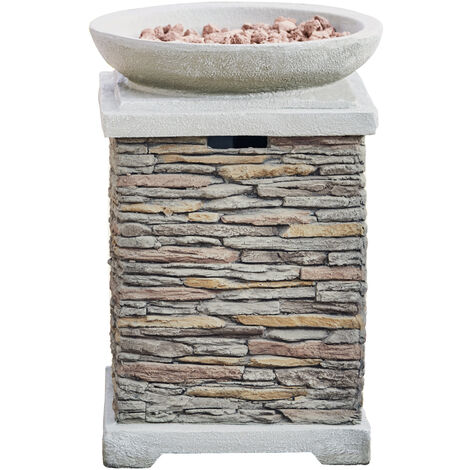 Teamson Home Braséro de jardin à gaz chauffage extérieur - Effet pierre naturelle - Avec housse de protection et roches de lave - 40,000 BTU - 50 x 50 x 72 (cm)