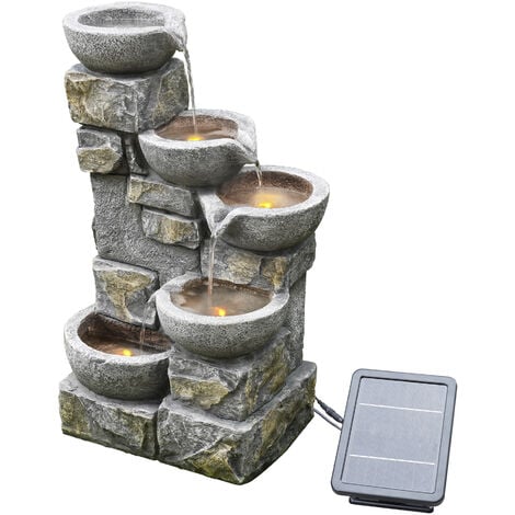 Teamson Home Fontaine Solaire Extérieure 3 Niveaux Cascade Moderne Grise 76 cm