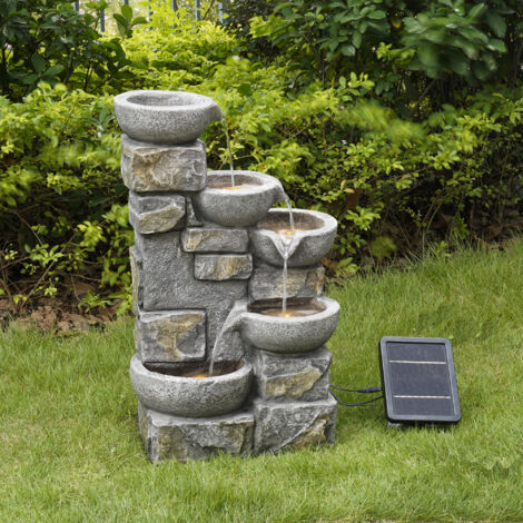 Teamson Home Fontaine Solaire Extérieure 3 Niveaux Cascade Moderne Grise 76 cm