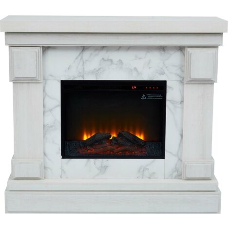 Teamson Home Hestia 48" Cheminée Foyer Électrique Autoportant avec Manteau, Écran Tactile, Télécommande et Feu Instantané Réglable, Effet Marbre Blanc VNF-00115WM-EU