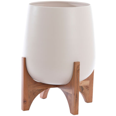 Light & Living Topf KARUNA auf Holzfuß mit mattem Creme – Ø44x53 (1/5)