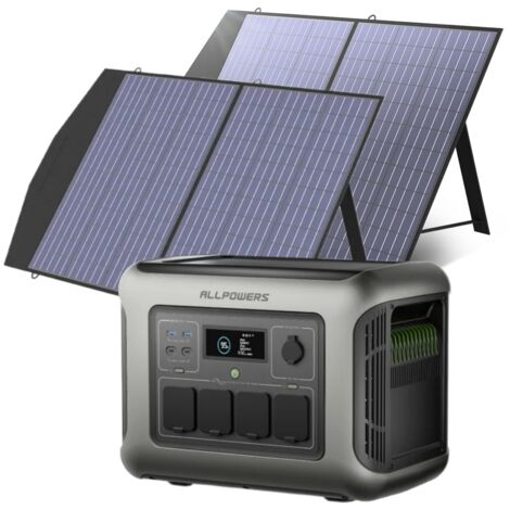 ALLPOWERS R1500 LITE Generador Solar con 2 Paneles Solares de 100W, Estacion de energia portatil 1056Wh LFP Batería, 4 Salidas AC 1600W (3200W Pico), para Camping, Viajes, Emergencia, Corte de Energía