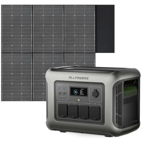ALLPOWERS Generador Solar R1500 LITE, 1056Wh LiFePO4 Batería con Panel Solar de 600W, 4 Salidas AC de 1600W (3200W Pico), Estacion de Energia Portatil para Exteriores, Camping, Apagón, Emergencia