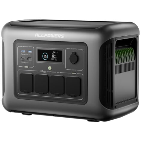 ALLPOWERS R1500 LITE Estación de Energía Solar, 1056Wh Batería LiFePO4, 4 Salidas AC 1600W (3200W Pico), 0-80% en 40 Min, Generador Solar Portátil para Emergencias, Camping, Viajes, Jardín, Cortes